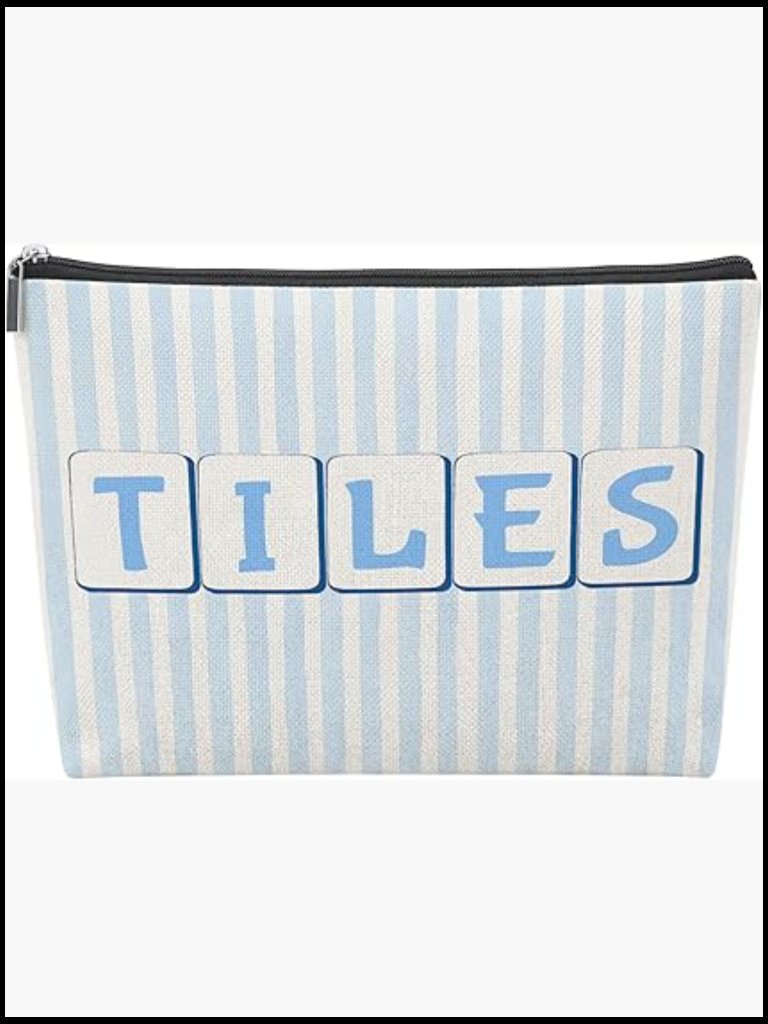 Blue Striped Mahjong Tile Bag Zippered Travel Organizer Pouch Case Only